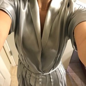Silver silk deep V dress
